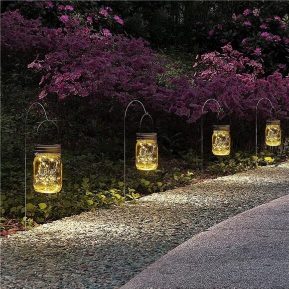 Hanging Mason Jar Solar Lights, 6 Pack 30 Led Hanging Solar Lanterns - Picture 2 of 8